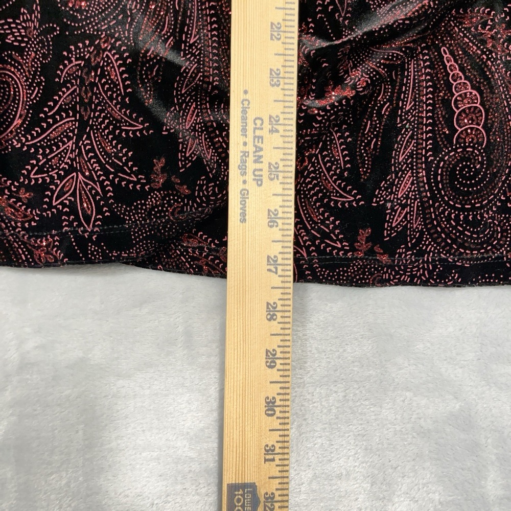 Notations Womens Velvet Faux Wrap Top 2X Black/Red Glitter Paisley Party Holiday - Picture 7 of 11